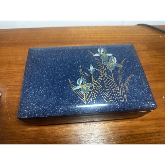 Otagiri Other - Vintage Otagiri Japan Blue Iris Lacquer Jewelry Box Mirror Fascination 12" Video